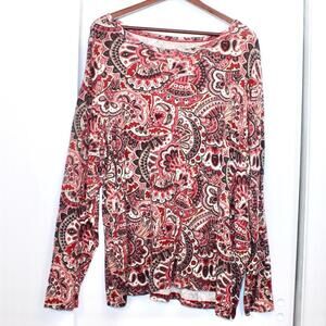St. John's Bay Red Paisley‎ Long Sleeves Crew Neck Pullover Women's Top Size 3X